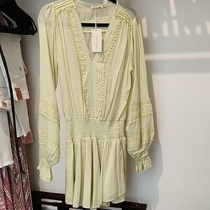 Ramy Brook Cream Ruched Mini Dress with V-Neck